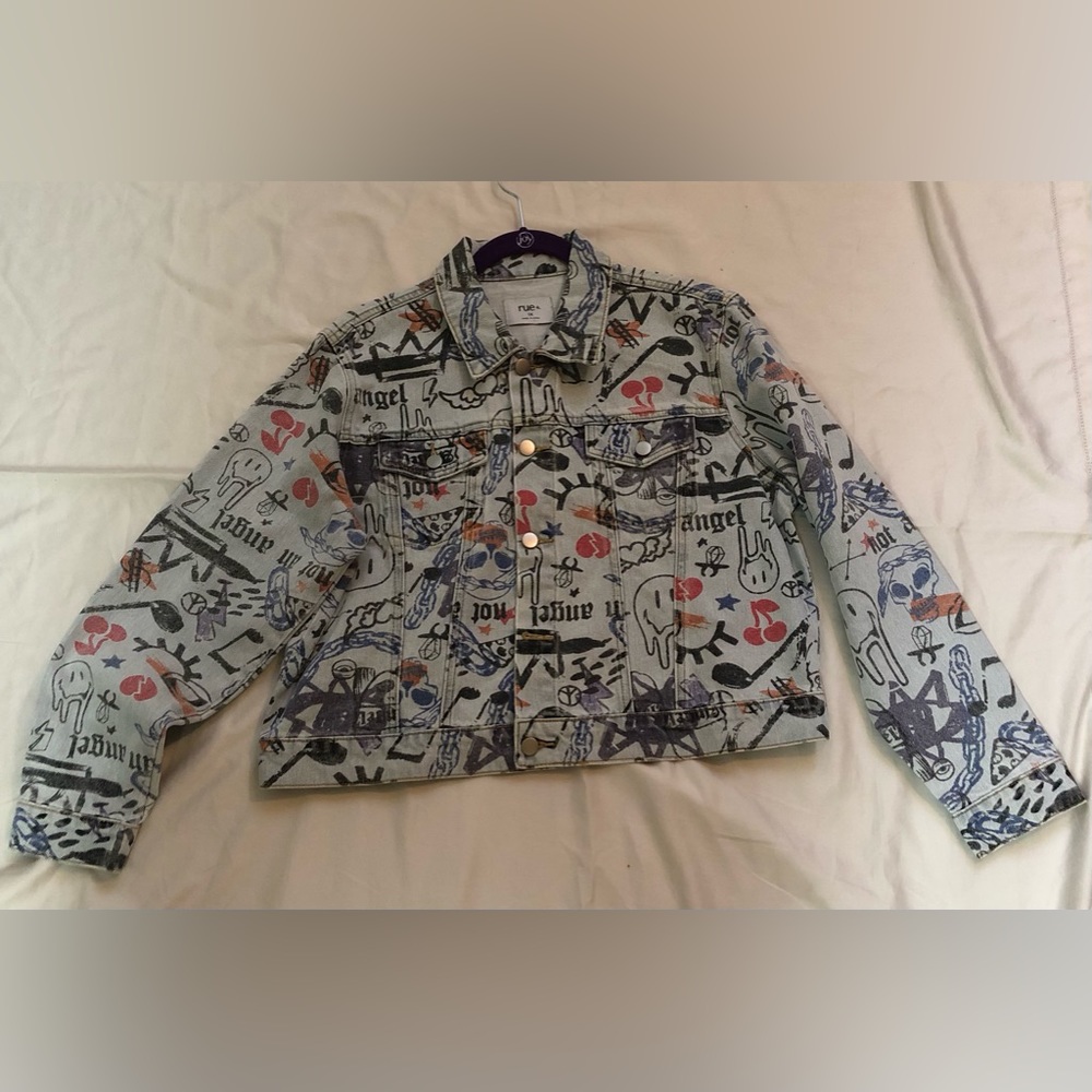GRAFFITI GRAPHIC DENIM JACKET SIZE: 1X - Picture 2 of 7